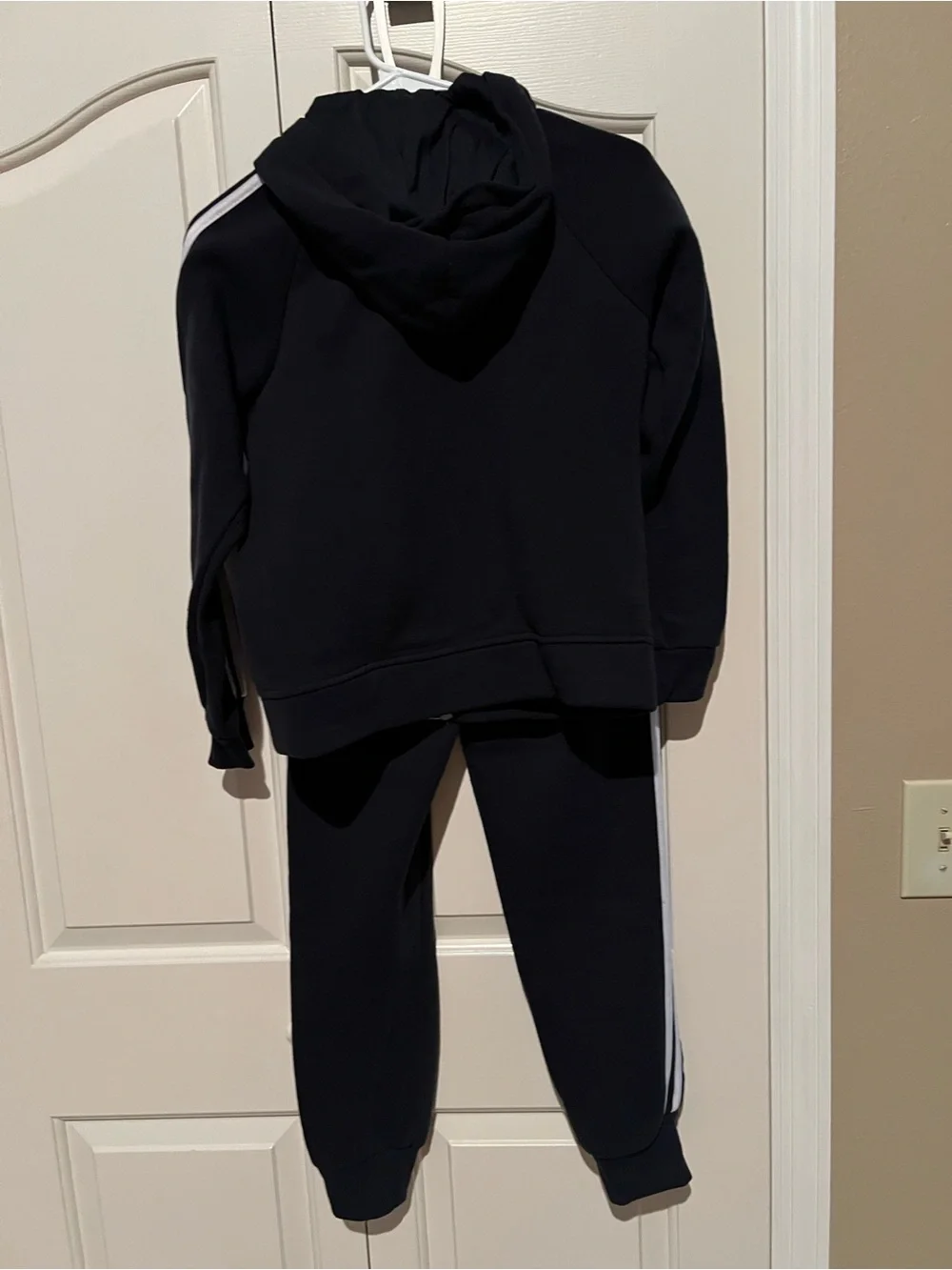 Woman Navy Blue Zip Hoodie & Jogger Set with White Stripes